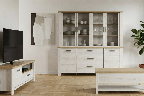 Buffet en bois 2 portes 3 tiroirs élégant et pratique