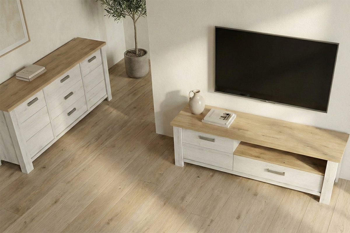 Buffet en bois 2 portes 3 tiroirs élégant et pratique