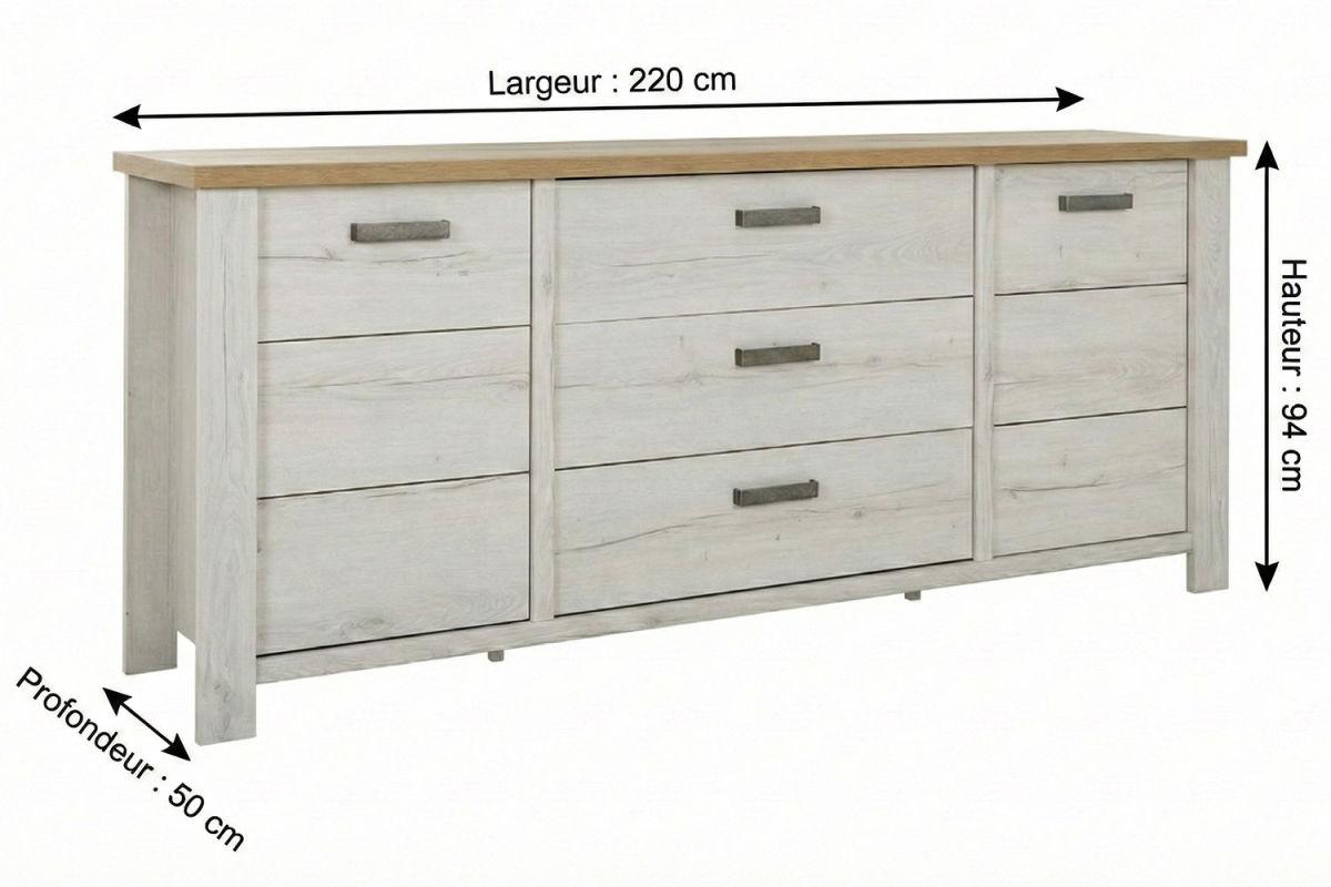 Buffet en bois 2 portes 3 tiroirs élégant et pratique