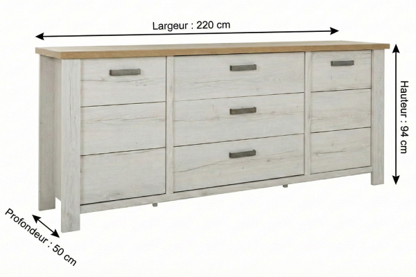 Buffet en bois 2 portes 3 tiroirs élégant et pratique