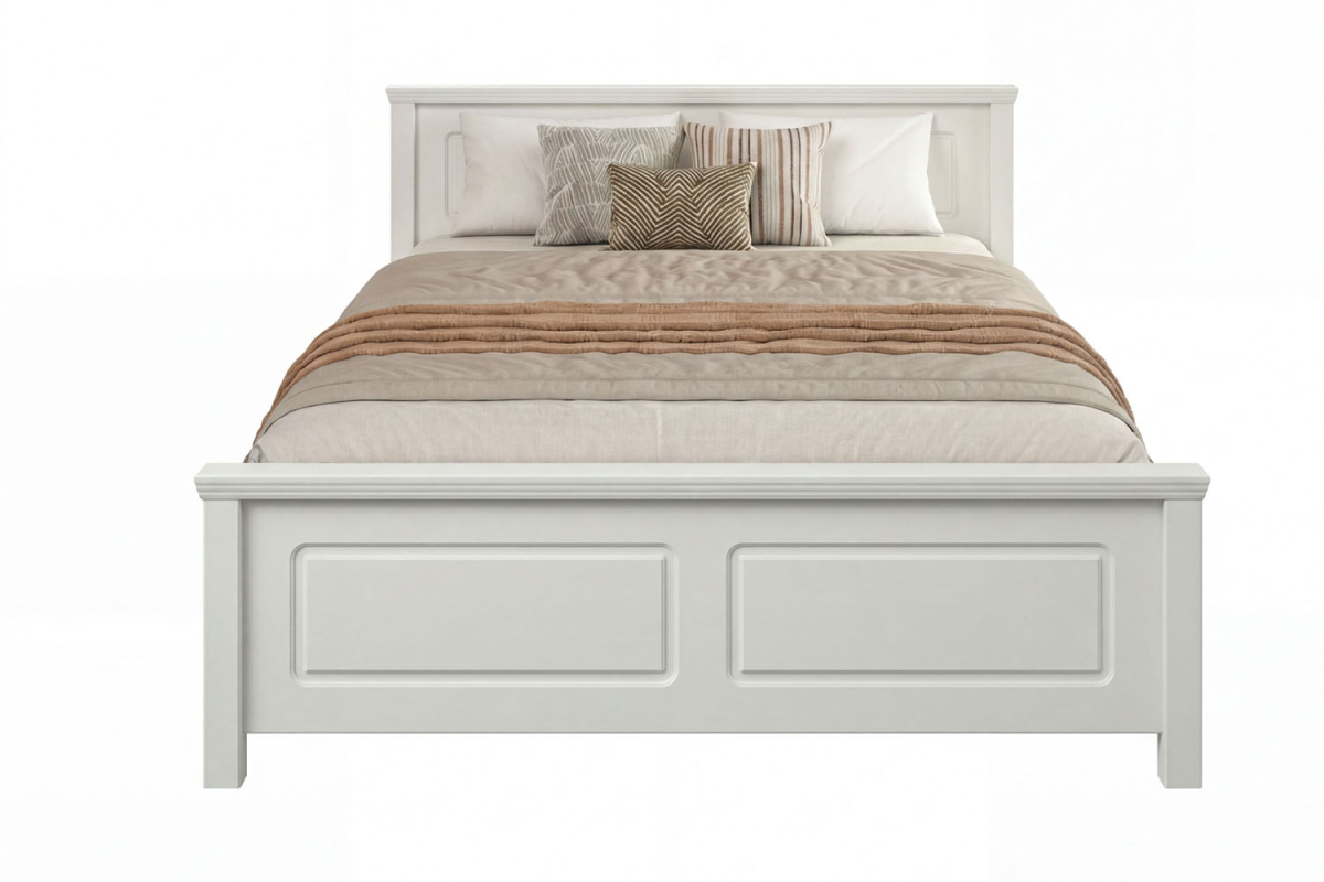 Lit en bois avec tête de lit blanc – Élégance et solidité durable