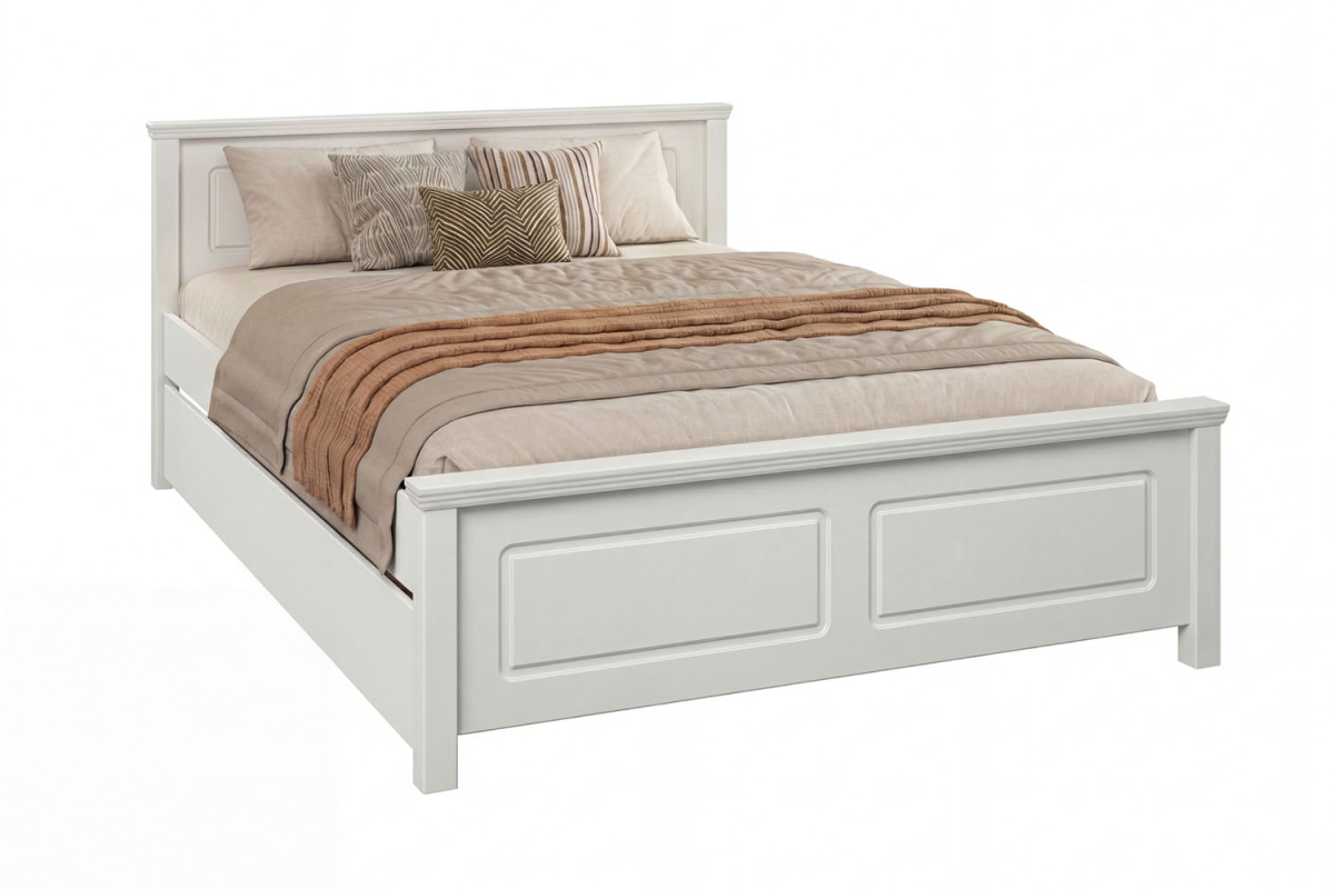 Lit en bois avec tête de lit blanc – Élégance et solidité durable