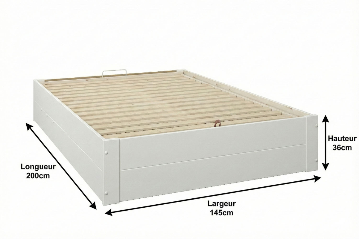 Lit coffre en bois massif blanc – Rangement optimal et finition premium