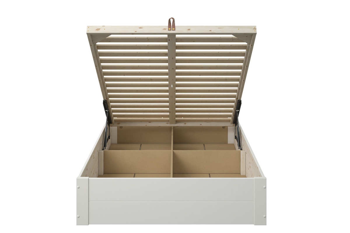Lit coffre en bois massif blanc – Rangement optimal et finition premium
