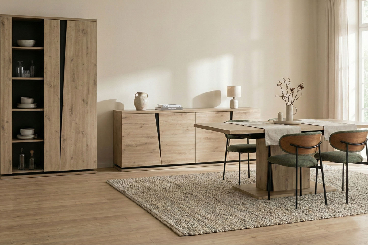Table avec rallonge en bois 6-8 pers. pratique et élégante