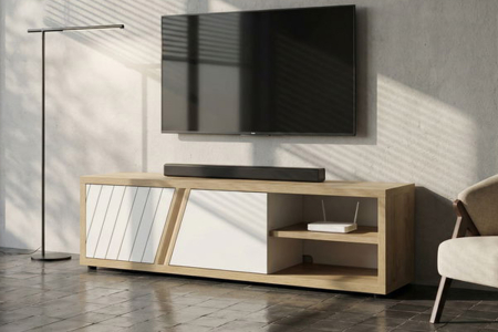 Meuble TV en bois 2 portes design, fabriqué en France