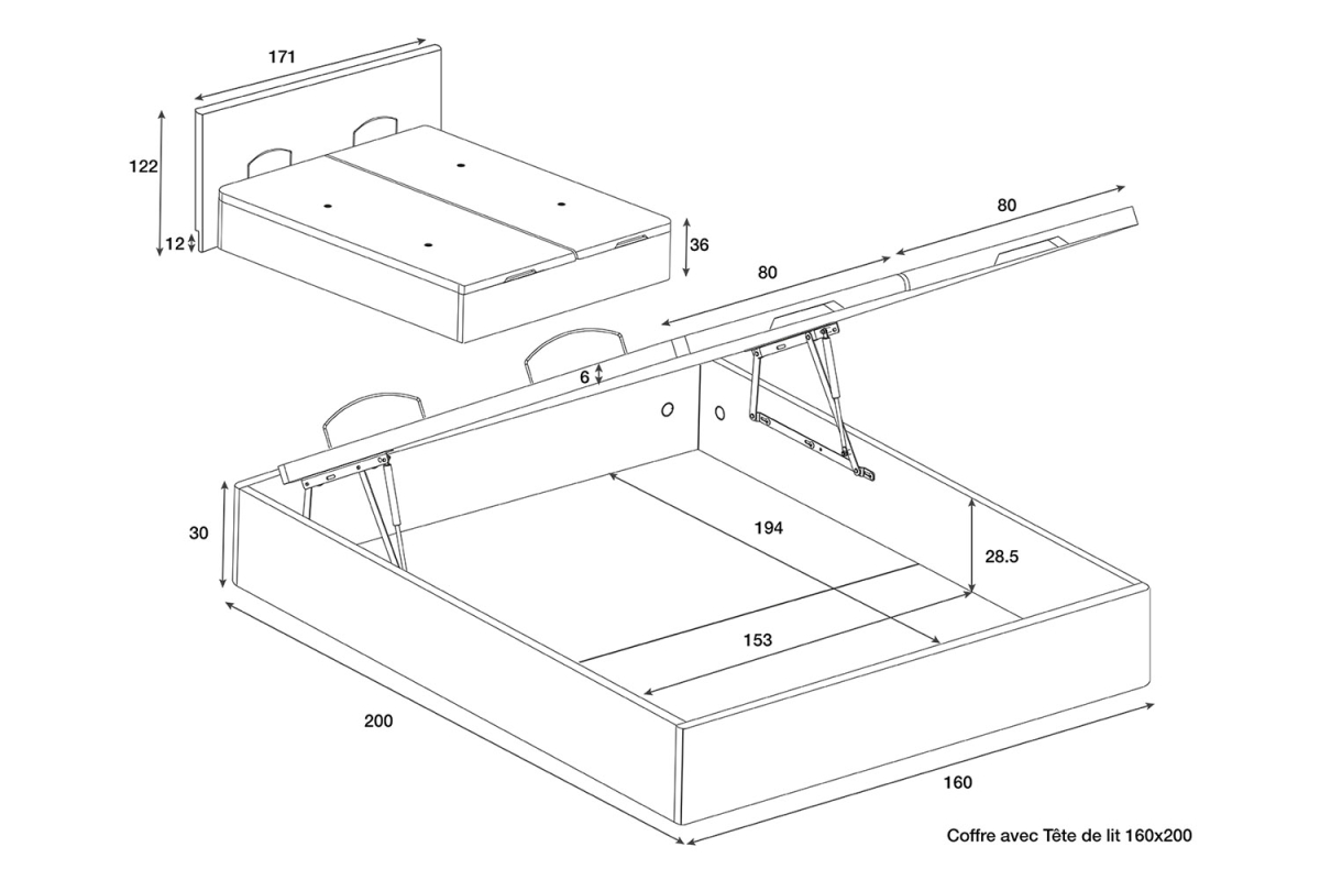 Lit coffre matelassé en tissu Jade – Structure robuste et tête de lit