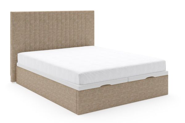 Lit coffre matelassé en tissu Jade – Structure robuste et tête de lit