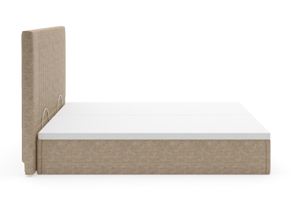 Lit coffre matelassé en tissu Jade – Structure robuste et tête de lit