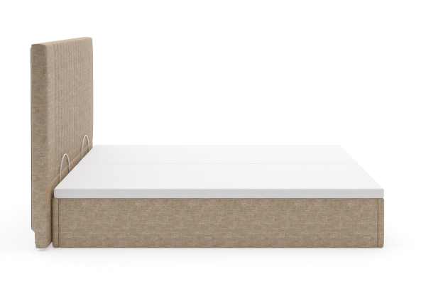 Lit coffre matelassé en tissu Jade – Structure robuste et tête de lit