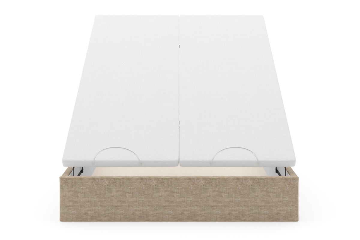 Lit coffre matelassé en tissu Jade – Structure robuste et tête de lit