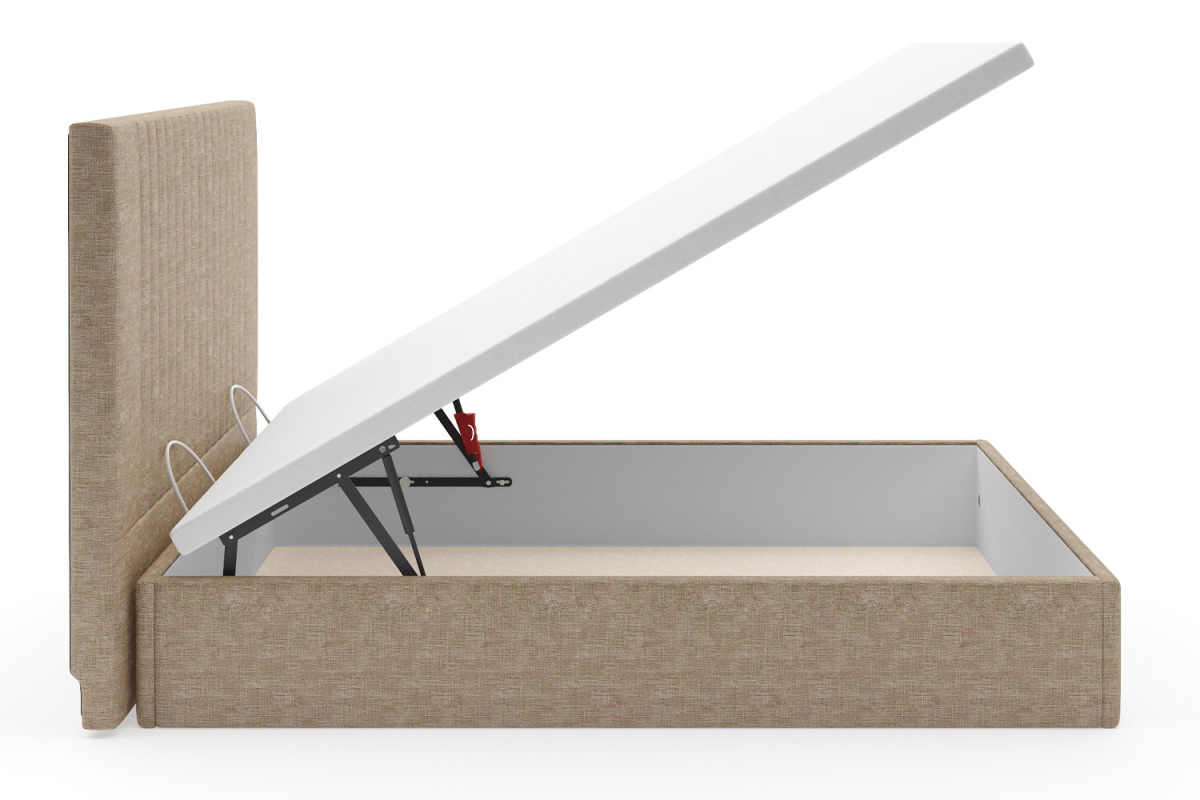 Lit coffre matelassé en tissu Jade – Structure robuste et tête de lit