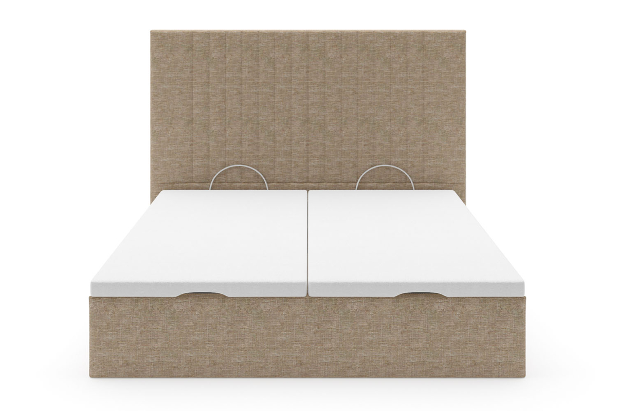 Lit coffre matelassé en tissu Jade – Structure robuste et tête de lit