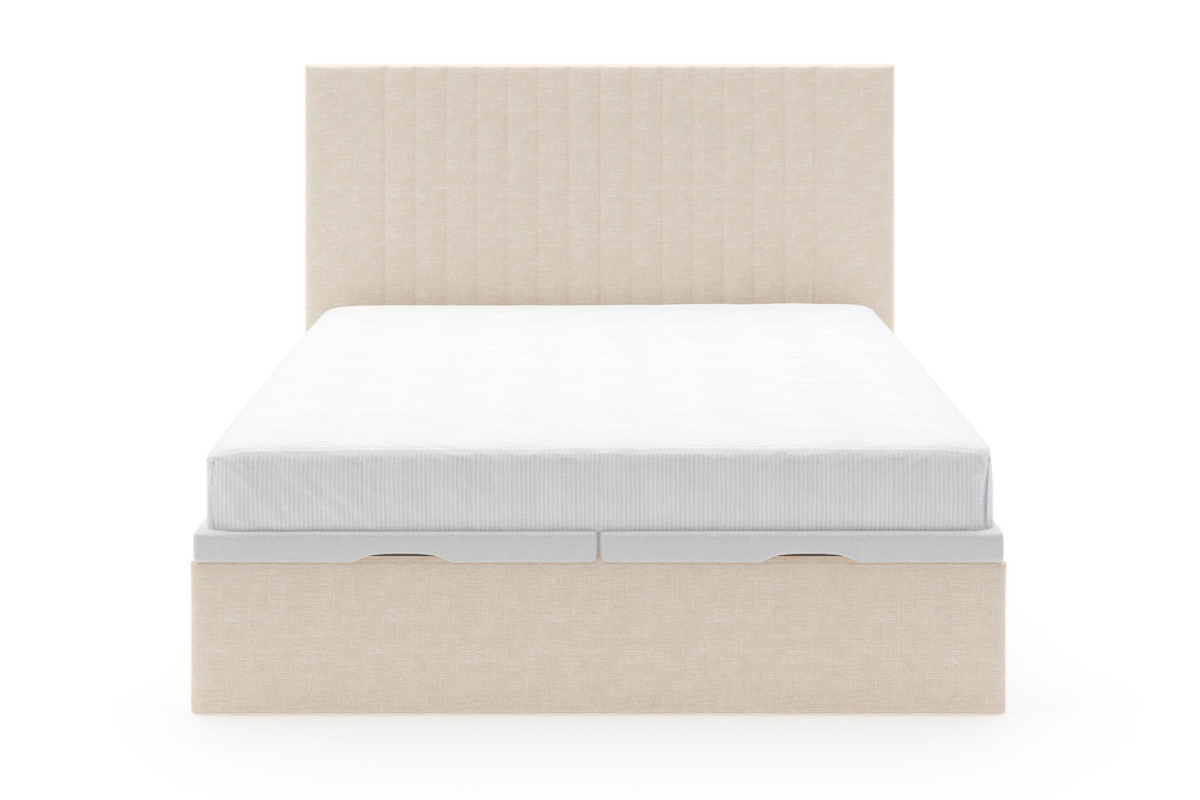 Lit coffre matelassé en tissu Jade – Structure robuste et tête de lit