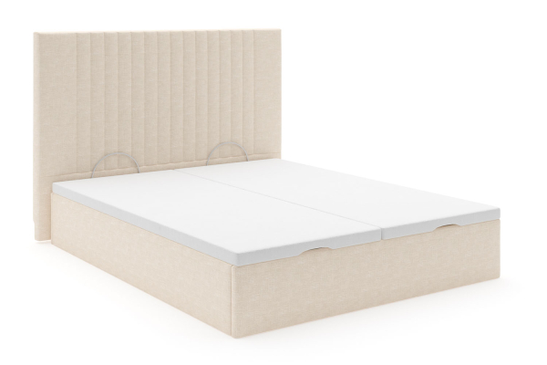 Lit coffre matelassé en tissu Jade – Structure robuste et tête de lit