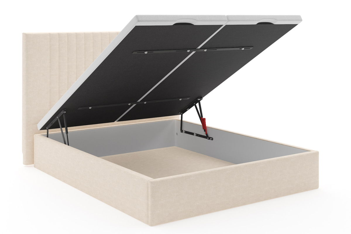 Lit coffre matelassé en tissu Jade – Structure robuste et tête de lit