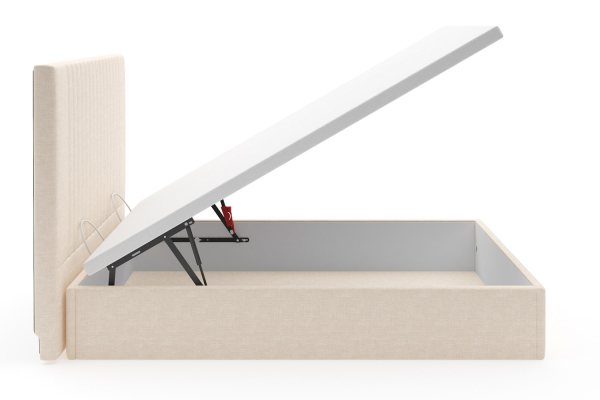 Lit coffre matelassé en tissu Jade – Structure robuste et tête de lit