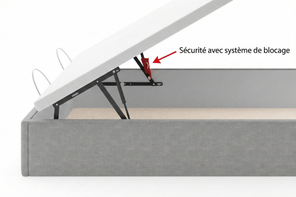 Lit coffre matelassé en tissu Jade – Structure robuste et tête de lit