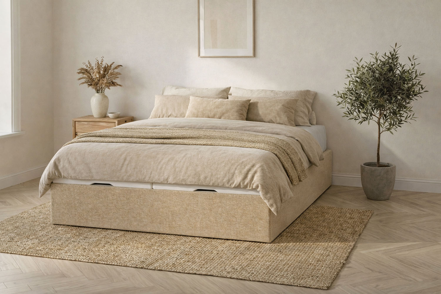 Lit coffre matelassé en tissu Jade – Finition haut de gamme