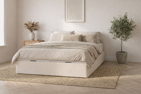 Lit coffre matelassé en tissu Jade – Finition haut de gamme