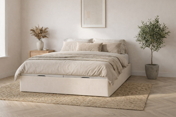 Lit coffre matelassé en tissu Jade – Finition haut de gamme
