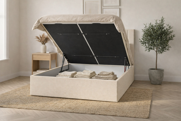 Lit coffre matelassé en tissu Jade – Finition haut de gamme
