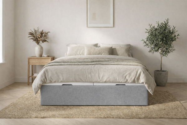 Lit coffre matelassé en tissu Jade – Finition haut de gamme