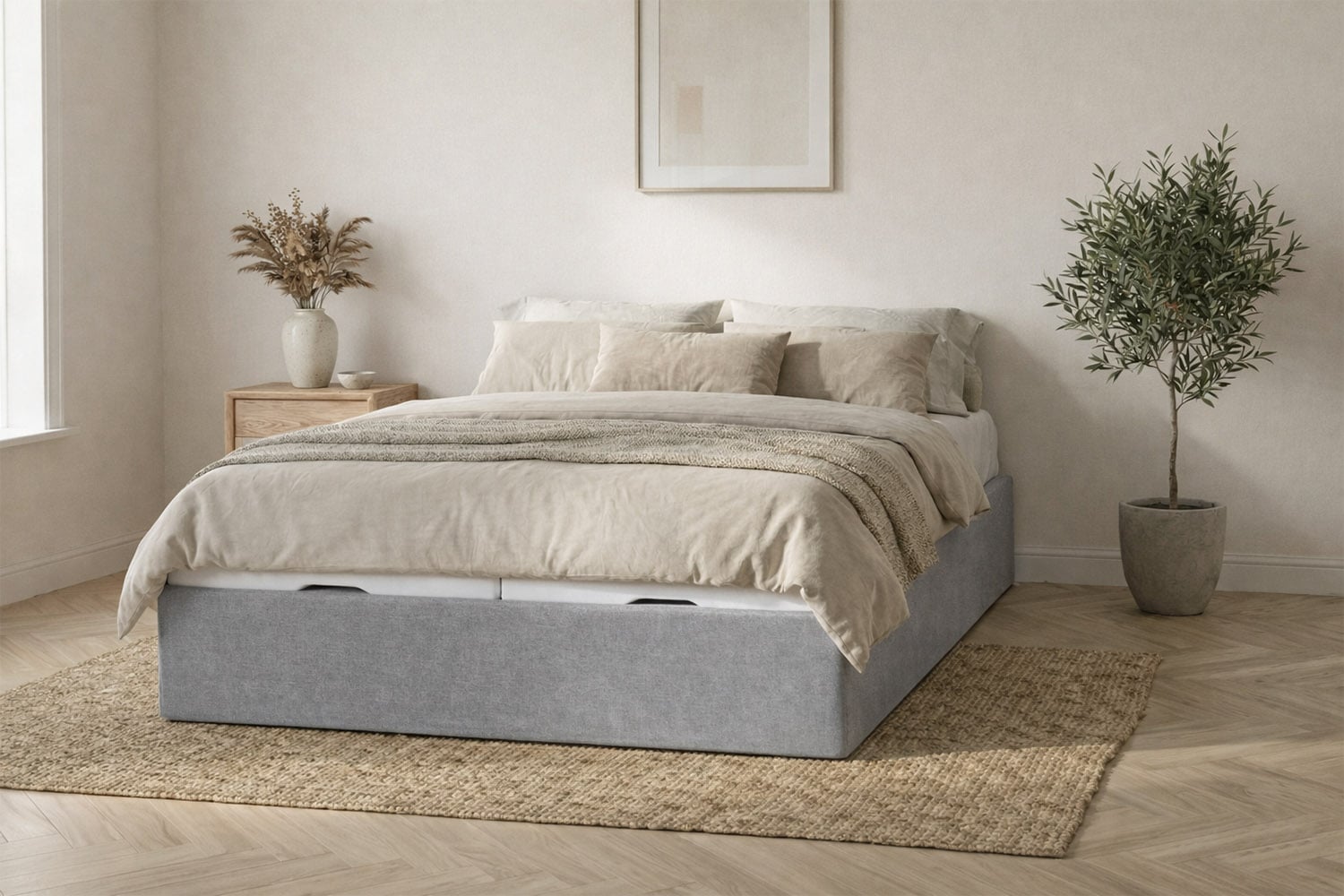 Lit coffre matelassé en tissu Jade – Finition haut de gamme