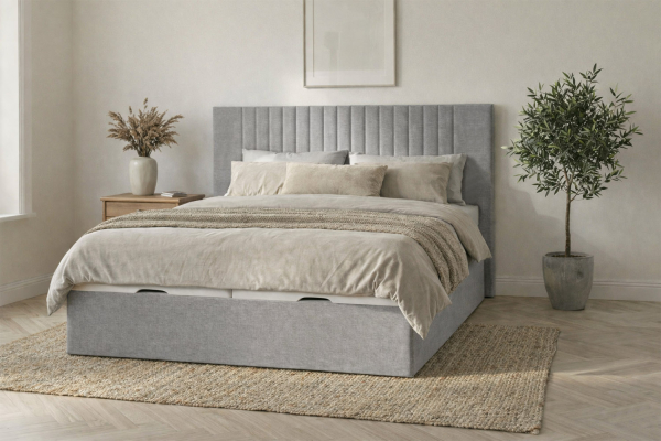 Lit coffre matelassé en tissu Jade – Finition haut de gamme