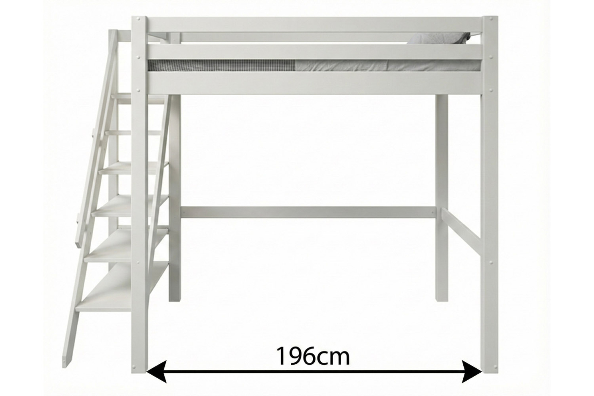 Lit mezzanine 2 places avec escalier en pin massif 140x200