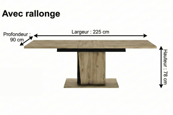 Table avec rallonge en bois 6-8 pers. pratique et élégante