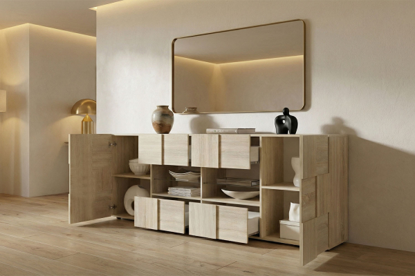 Buffet 2 portes 4 tiroirs 240 cm Calvi – Rangement grand format