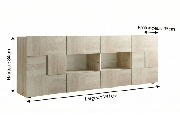 Buffet 2 portes 4 tiroirs 240 cm Calvi – Rangement grand format