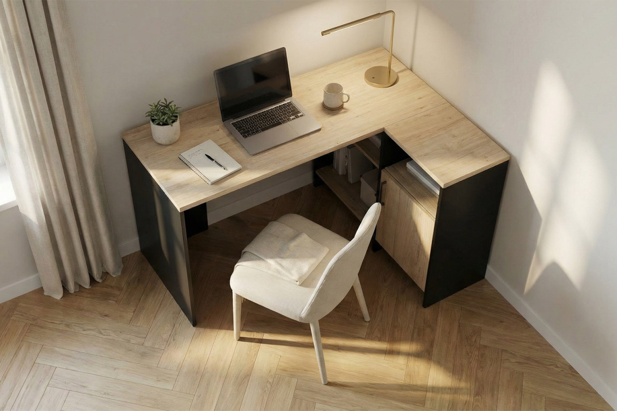 Bureau d’angle Lino avec rangements | Design et pratique