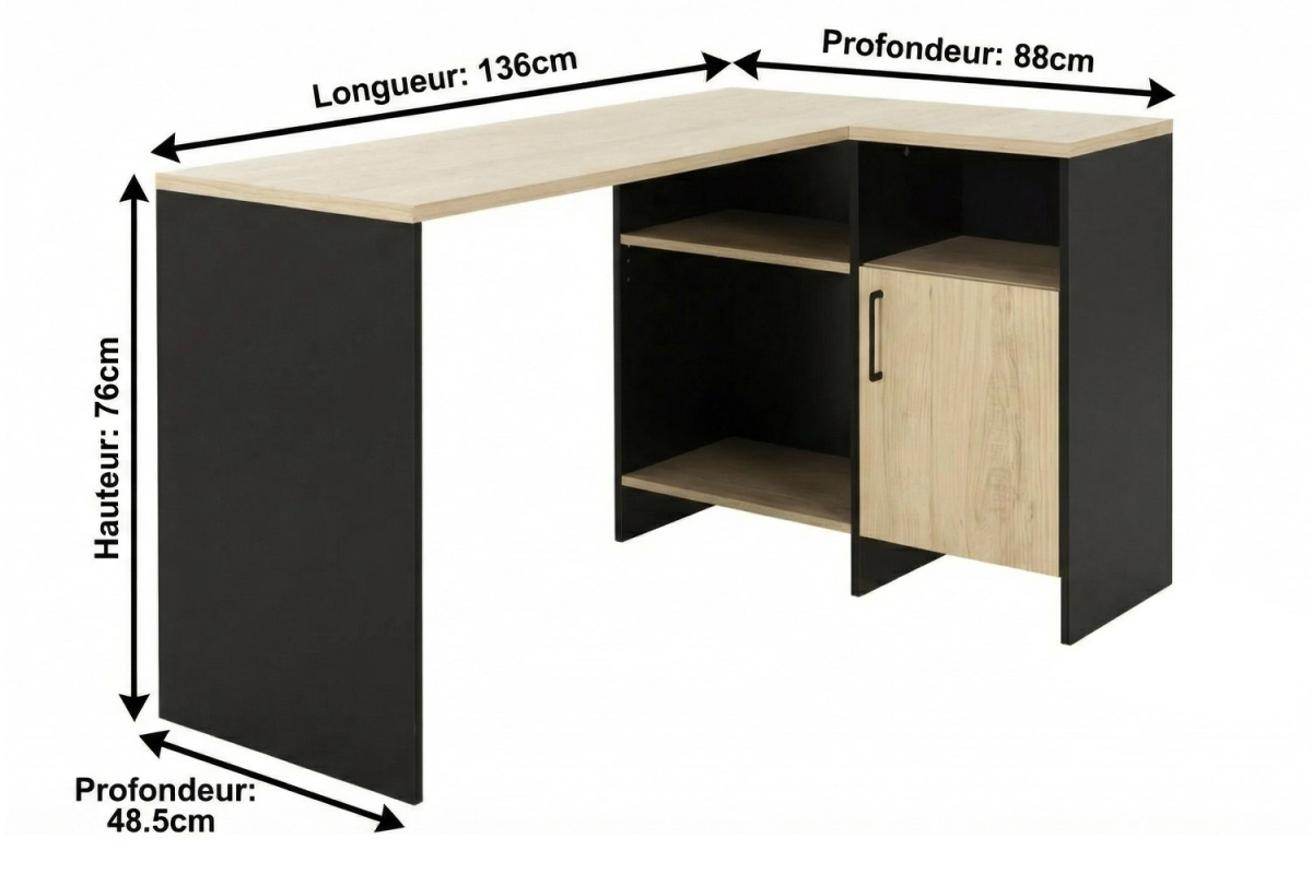 Bureau d’angle Lino avec rangements | Design et pratique