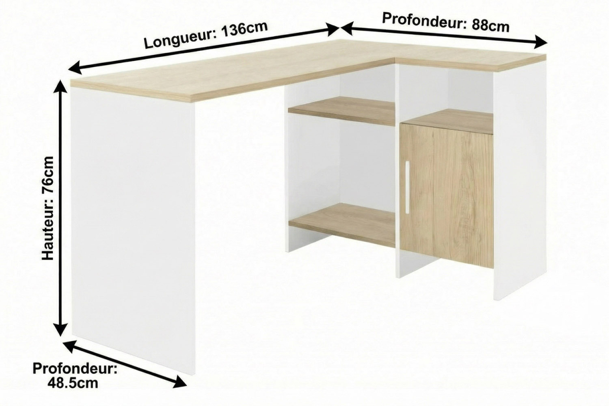 Bureau d’angle Lino avec rangements | Design et pratique