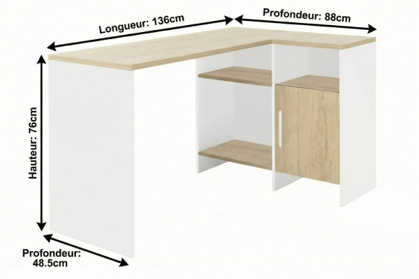 Bureau d’angle Lino avec rangements | Design et pratique
