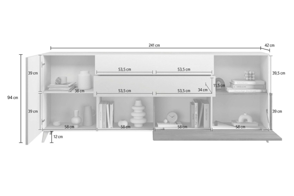 Buffet 2 portes 2 tiroirs 240 cm Anvers – Rangements modernes