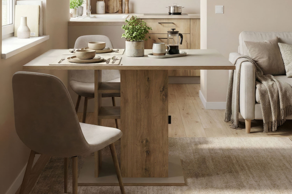 Table à manger 120x80 avec rangements | Design bois clair