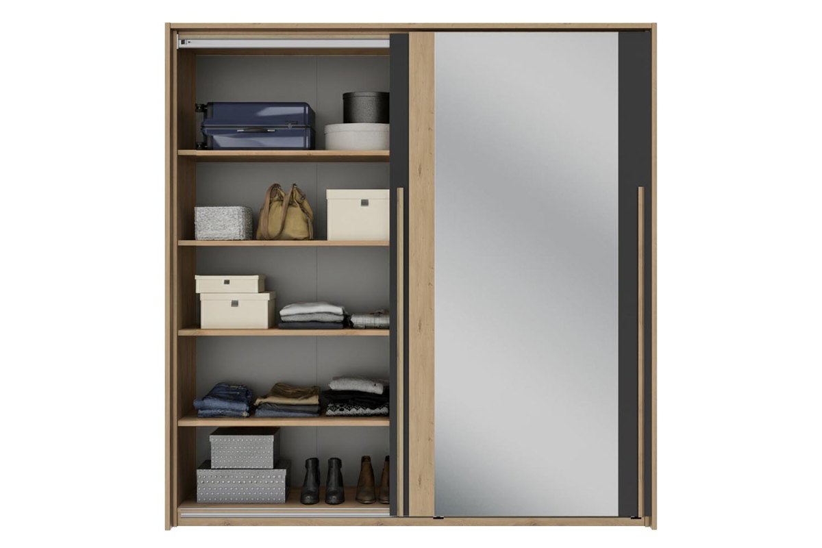 Armoire 2 portes coulissantes design bois naturel et rangements pratiques