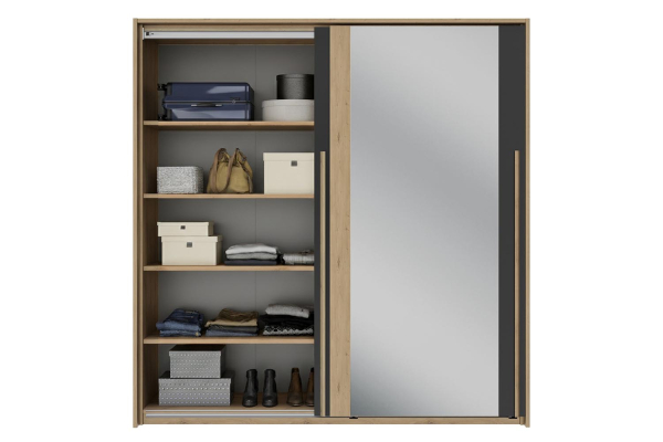 Armoire 2 portes coulissantes design bois naturel et rangements pratiques