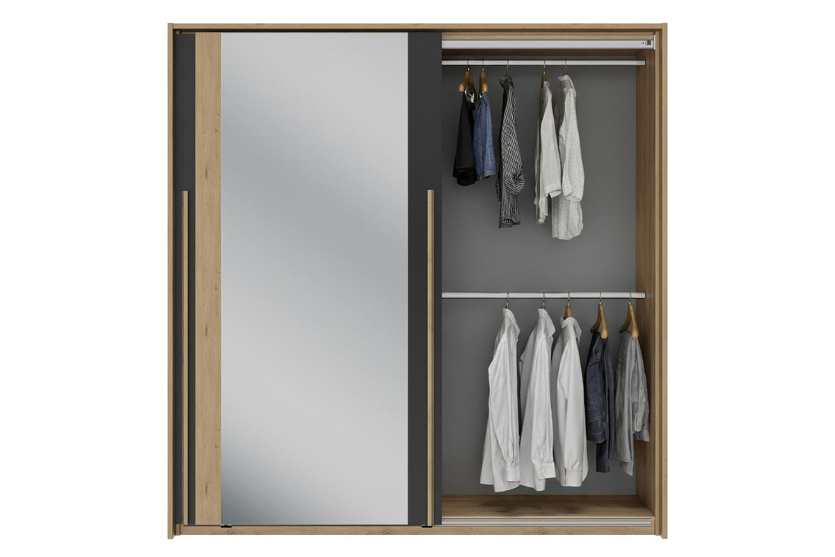 Armoire 2 portes coulissantes design bois naturel et rangements pratiques
