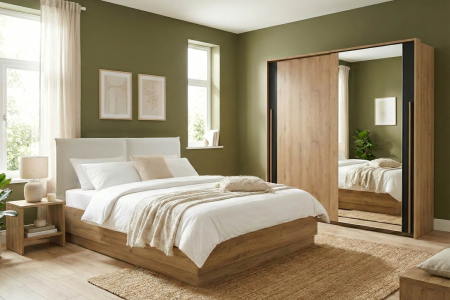 Armoire 2 portes coulissantes design bois naturel et rangements pratiques