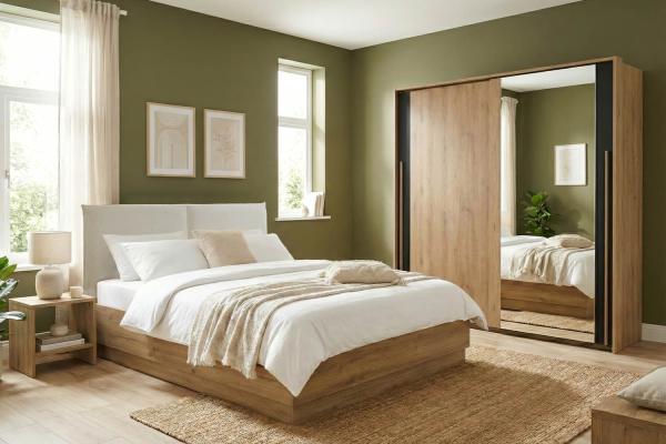 Armoire 2 portes coulissantes design bois naturel et rangements pratiques