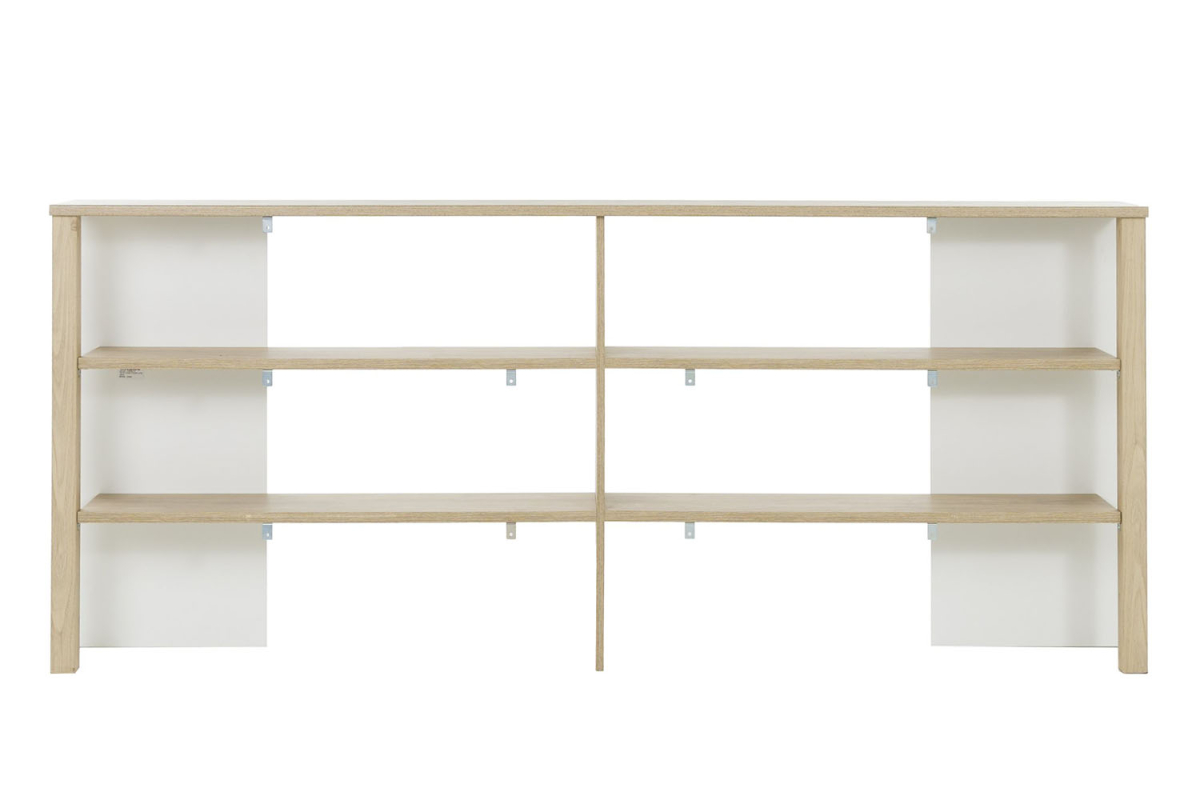 Tête de lit avec rangement bois et blanc, design moderne