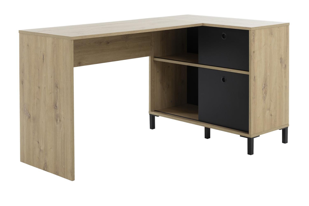 Bureau d’angle Calden avec rangement bois clair design moderne