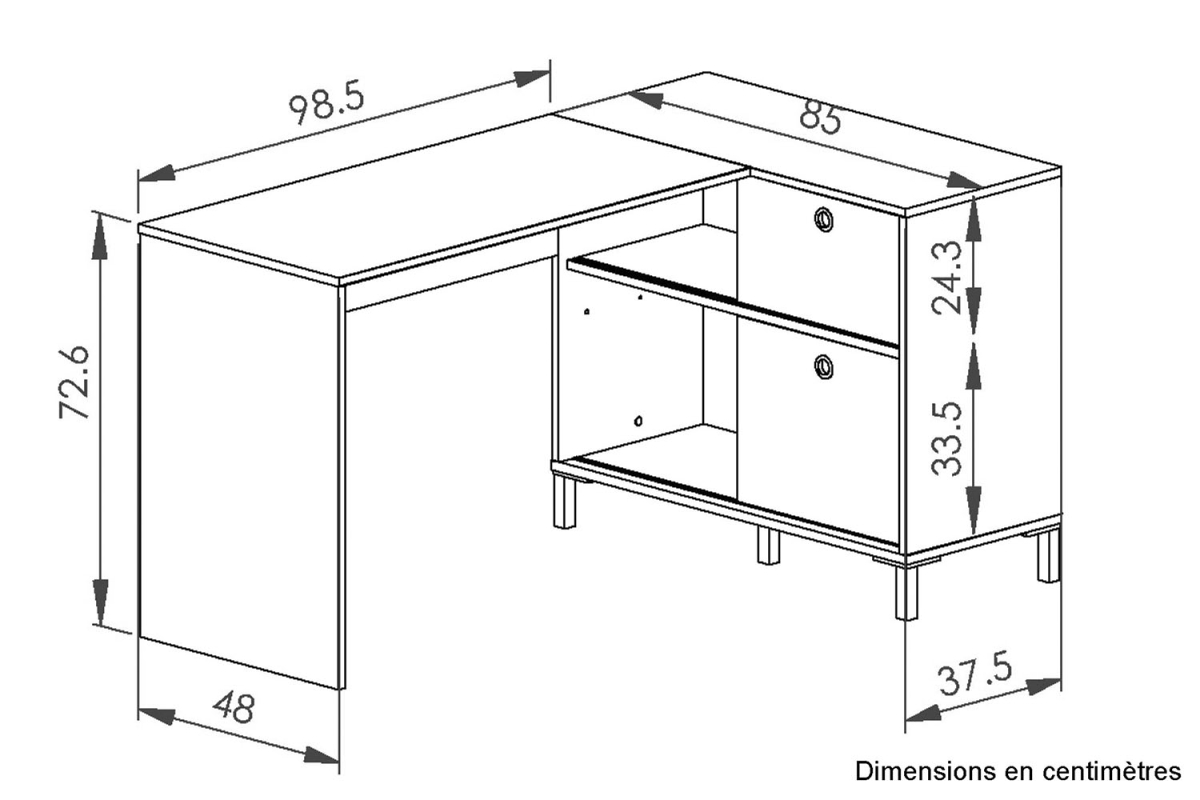 Bureau d’angle Calden avec rangement bois clair design moderne