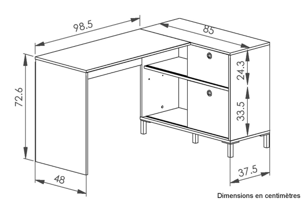Bureau d’angle Calden avec rangement bois clair design moderne