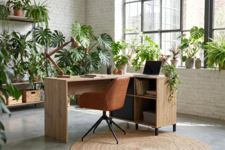 Bureau d’angle Calden avec rangement bois clair design moderne