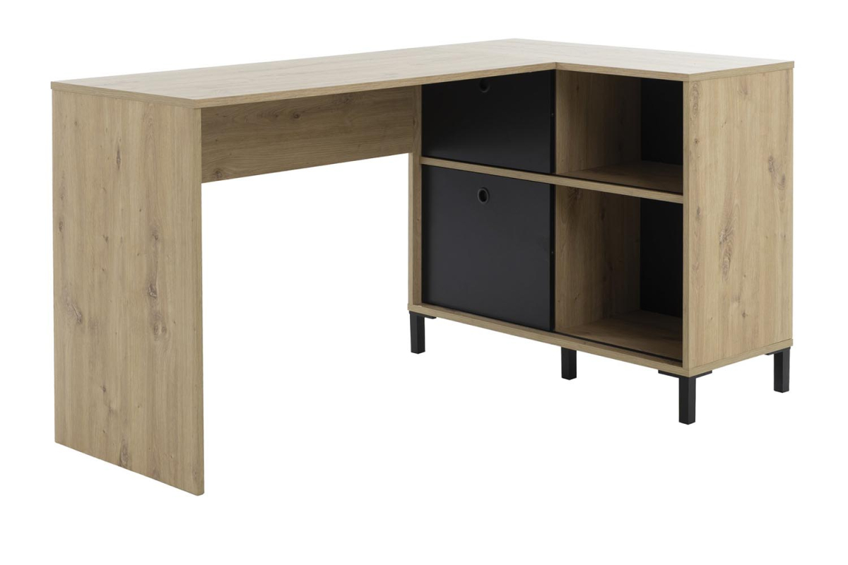 Bureau d’angle Calden avec rangement bois clair design moderne